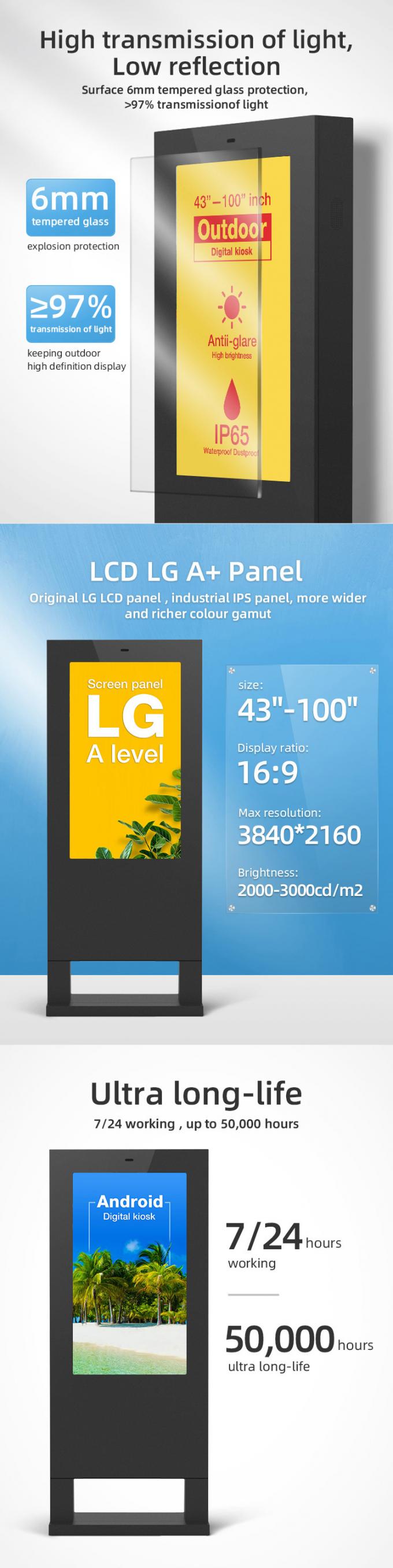 пол 4K HD стоя экран на открытом воздухе рекламы афиши signage lcd цифровой