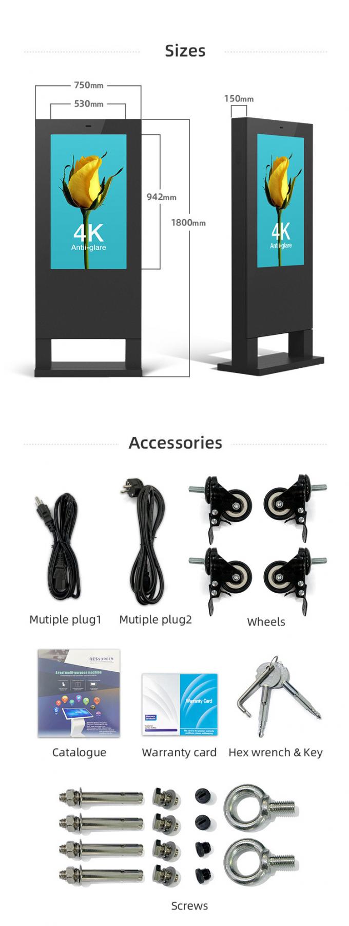 пол 4K HD стоя экран на открытом воздухе рекламы афиши signage lcd цифровой